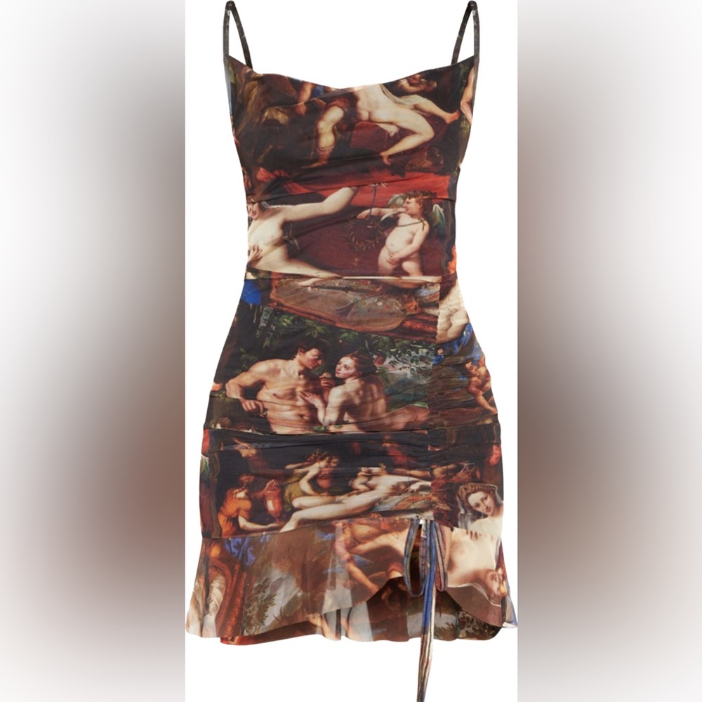 Multi Mesh Renaissance Print Ruched Bodycon Dress
Product Code
CMC8770/841/59